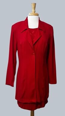 Vintage 90s Dawn Joy Fashions 2 Piece Set Size 11/12 Red Suit Dress & Jacket